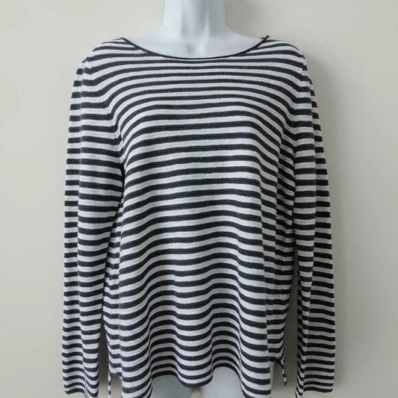 NWT EILEEN FISHER Graphite White Organic Linen Cotton Bateau Neck Top Sweater L - Picture 1 of 7